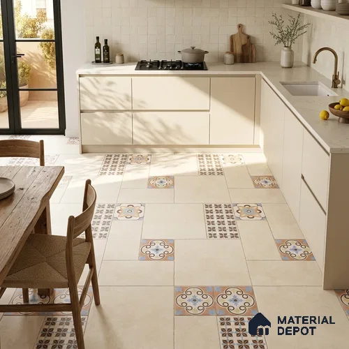 Moroccan Look Floor Tile TL 07794 Madox Crema 2 ft x 2 ft Vitrified Matte Finish Tile - 12 mm | Random 2 | Suitable for Parking, Courtyard, Balcony | Please Expect a Slight Variation of Pattern