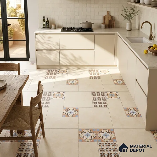 Moroccan Look Floor Tile TL 07794 Madox Crema 2 ft x 2 ft Vitrified Matte Finish Tile - 12 mm | Random 2 | Suitable for Parking, Courtyard, Balcony | Please Expect a Slight Variation of Pattern