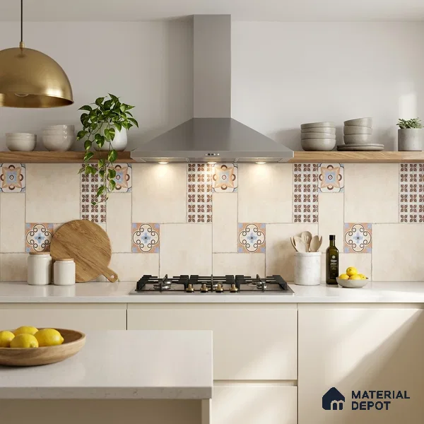Moroccan Look Floor Tile TL 07794 Madox Crema 2 ft x 2 ft Vitrified Matte Finish Tile - 12 mm | Random 2 | Suitable for Parking, Courtyard, Balcony | Please Expect a Slight Variation of Pattern
