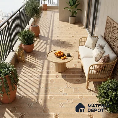Moroccan Look Floor Tile TL 07795 Omega Gardenia 2 ft x 2 ft Vitrified Matte Finish Tile - 12 mm |  Random 2 | Suitable for Parking, Courtyard, Balcony | Please Expect a Slight Variation of Pattern