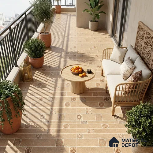 Moroccan Look Floor Tile TL 07795 Omega Gardenia 2 ft x 2 ft Vitrified Matte Finish Tile - 12 mm | Random 2 | Suitable for Parking, Courtyard, Balcony | Please Expect a Slight Variation of Pattern