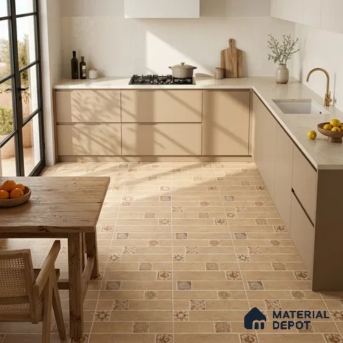 Moroccan Look Floor Tile TL 07795 Omega Gardenia 2 ft x 2 ft Vitrified Matte Finish Tile - 12 mm | Random 2 | Suitable for Parking, Courtyard, Balcony | Please Expect a Slight Variation of Pattern