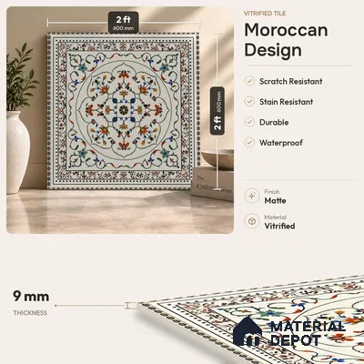 Moroccan Look Floor Tile TL 07798 Decora 08 2 ft x 2 ft Vitrified Matte Finish Tile - 12 mm |  Random 2 | Suitable for Corridor, Courtyard, Balcony | Please Expect a Slight Variation of Pattern