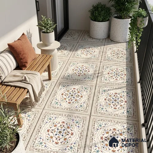 Moroccan Look Floor Tile TL 07798 Decora 08 2 ft x 2 ft Vitrified Matte Finish Tile - 12 mm | Random 2 | Suitable for Corridor, Courtyard, Balcony | Please Expect a Slight Variation of Pattern