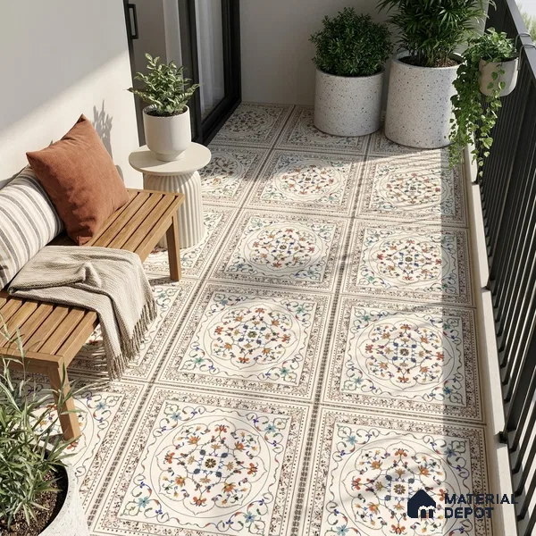 Moroccan Look Floor Tile TL 07798 Decora 08 2 ft x 2 ft Vitrified Matte Finish Tile - 12 mm |  Random 2 | Suitable for Corridor, Courtyard, Balcony | Please Expect a Slight Variation of Pattern