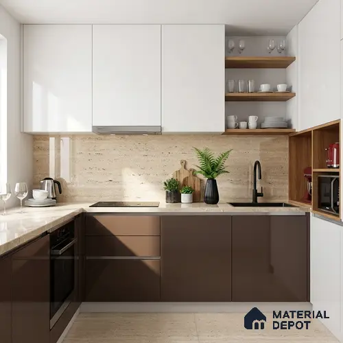 Floor & Wall Tile TL 07837 B Travertine Natural 4 ft x 2 ft Vitrified Glossy Finish - 9 mm | Suitable for Kitchen, Bathroom, Living Room & Bedroom | Random 4