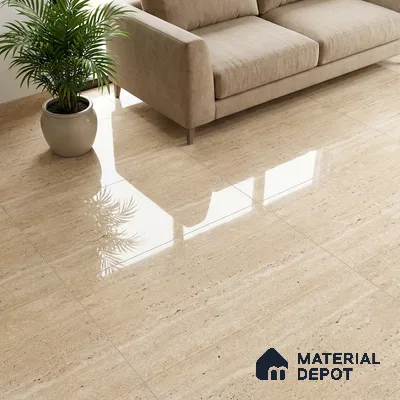 Floor & Wall Tile TL 07837 B Travertine Natural 4 ft x 2 ft Vitrified Glossy Finish - 9 mm | Suitable for Kitchen, Bathroom, Living Room & Bedroom | Random 4