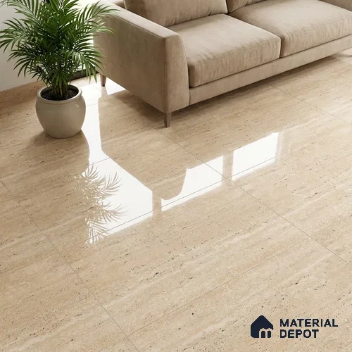 Floor & Wall Tile TL 07837 B Travertine Natural 4 ft x 2 ft Vitrified Glossy Finish - 9 mm | Suitable for Kitchen, Bathroom, Living Room & Bedroom | Random 4