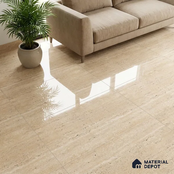 Floor & Wall Tile TL 07837 B Travertine Natural 4 ft x 2 ft Vitrified Glossy Finish - 9 mm | Suitable for Kitchen, Bathroom, Living Room & Bedroom | Random 4