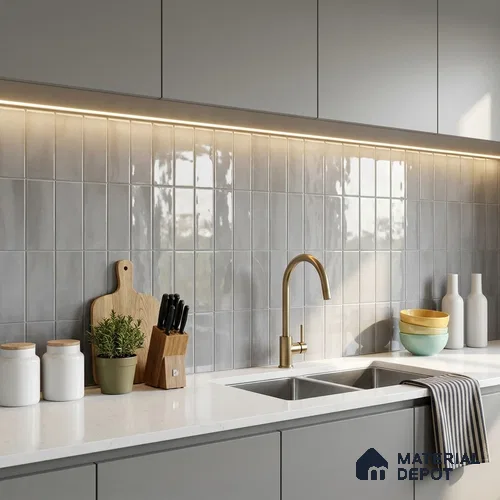 Faux Subway Wall Tile TL 07859 C Evolve Grey 1 ft x 1 ft Ceramic Glossy Finish - 9.5 mm | Suitable for Kitchen, Bathroom | Please Expect a Slight Variation of Pattern