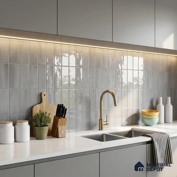 Faux Subway Wall Tile TL 07859 C Evolve Grey 1 ft x 1 ft Ceramic Glossy Finish - 9.5 mm | Suitable for Kitchen, Bathroom | Please Expect a Slight Variation of Pattern
