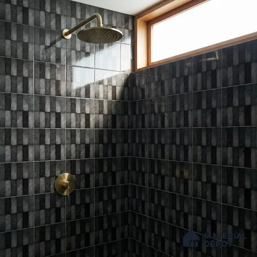 Wall Tile TL 07860 C Path Black Glue Decor 1 ft x 1 ft Ceramic Glossy Finish - 9.5 mm | Suitable for Kitchen, Bathroom & Balcony Walls | Please Expect a Slight Variation of Pattern