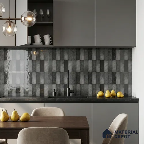 Wall Tile TL 07860 C Path Black Glue Decor 1 ft x 1 ft Ceramic Glossy Finish - 9.5 mm | Suitable for Kitchen, Bathroom & Balcony Walls | Please Expect a Slight Variation of Pattern