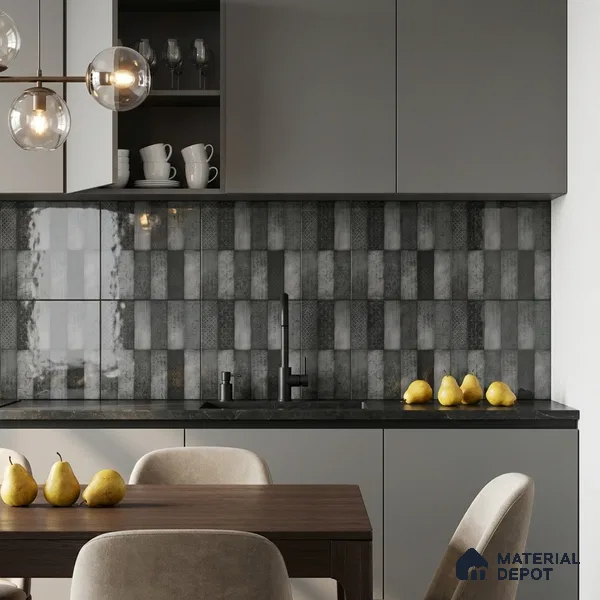 Faux Subway Wall Tile TL 07860 C Path Black Glue Decor 1 ft x 1 ft Ceramic Glossy Finish - 9.5 mm | Suitable for Kitchen, Bathroom | Please Expect a Slight Variation of Pattern