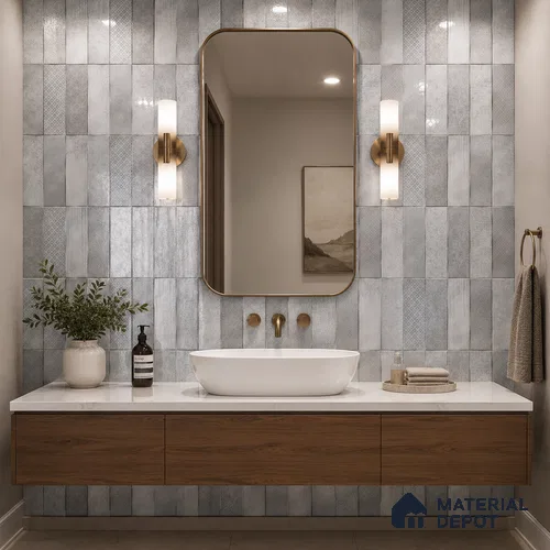 Faux Subway Wall Tile TL 07860 Path Grey Glue Decor 1 ft x 1 ft Ceramic Glossy Finish - 9.5 mm | Suitable for Kitchen, Bathroom | Please Expect a Slight Variation of Pattern
