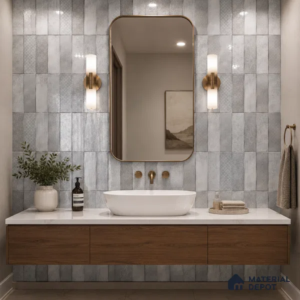 Faux Subway Wall Tile TL 07860 Path Grey Glue Decor 1 ft x 1 ft Ceramic Glossy Finish - 9.5 mm | Suitable for Kitchen, Bathroom | Please Expect a Slight Variation of Pattern
