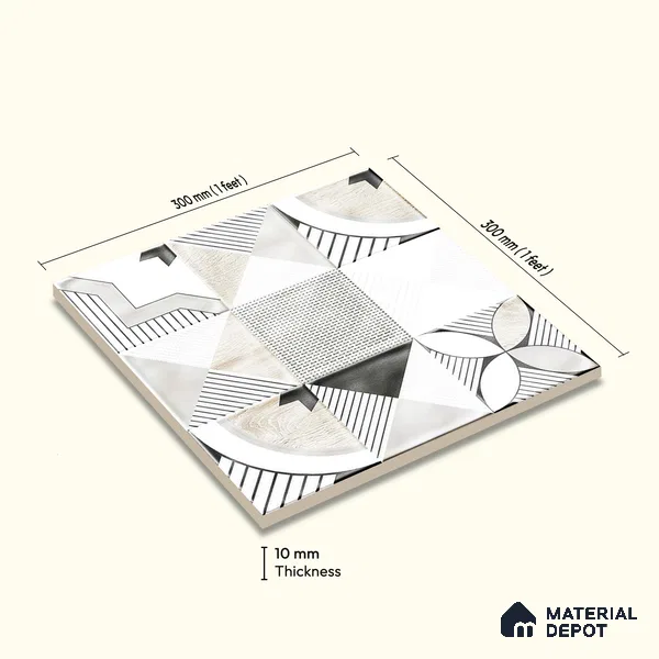 Wall Tile TL 07861 D Haven Glue Decor-13 1 ft x 1 ft Ceramic Glossy Finish - 9.5 mm | Suitable for Kitchen, Bathroom & Balcony Walls | Please Expect a Slight Variation of Pattern