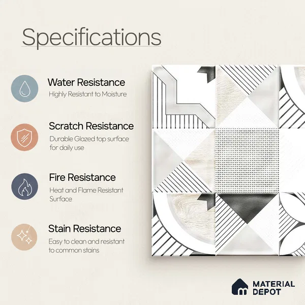 Wall Tile TL 07861 D Haven Glue Decor-13 1 ft x 1 ft Ceramic Glossy Finish - 9.5 mm | Suitable for Kitchen, Bathroom & Balcony Walls | Please Expect a Slight Variation of Pattern