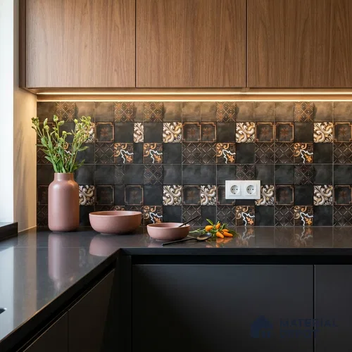 Wall Tile TL 07862 B Horizon Black Decor-2 1 ft x 1 ft Ceramic Glossy Finish - 9.5 mm | Suitable for Kitchen, Bathroom & Balcony Walls | Please Expect a Slight Variation of Pattern