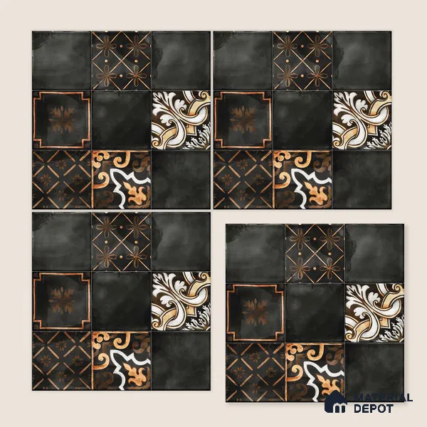 Wall Tile TL 07862 B Horizon Black Decor-2 1 ft x 1 ft Ceramic Glossy Finish - 9.5 mm | Suitable for Kitchen, Bathroom & Balcony Walls | Please Expect a Slight Variation of Pattern