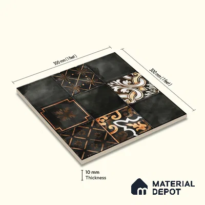 Wall Tile TL 07862 B Horizon Black Decor-2 1 ft x 1 ft Ceramic Glossy Finish - 9.5 mm | Suitable for Kitchen, Bathroom & Balcony Walls | Please Expect a Slight Variation of Pattern