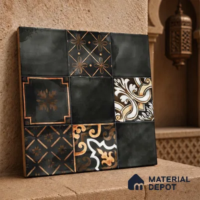 Wall Tile TL 07862 B Horizon Black Decor-2 1 ft x 1 ft Ceramic Glossy Finish - 9.5 mm | Suitable for Kitchen, Bathroom & Balcony Walls | Please Expect a Slight Variation of Pattern