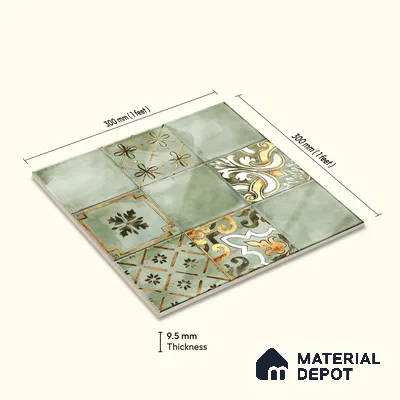 Wall Tile TL 07862 C Horizon Bice Decor-2 1 ft x 1 ft Ceramic Glossy Finish - 9.5 mm | Suitable for Kitchen, Bathroom & Balcony Walls | Please Expect a Slight Variation of Pattern