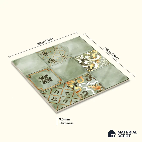 Wall Tile TL 07862 C Horizon Bice Decor-2 1 ft x 1 ft Ceramic Glossy Finish - 9.5 mm | Suitable for Kitchen, Bathroom & Balcony Walls | Please Expect a Slight Variation of Pattern