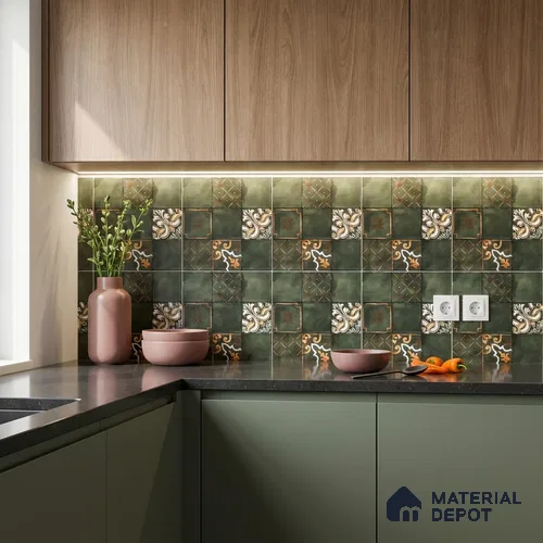 Wall Tile TL 07862 Horizon Emerald Decor-2 1 ft x 1 ft Ceramic Glossy Finish - 9.5 mm | Suitable for Kitchen, Bathroom & Balcony Walls | Please Expect a Slight Variation of Pattern