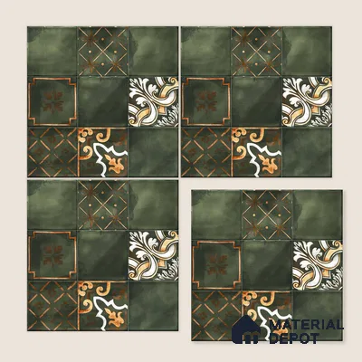 Wall Tile TL 07862 Horizon Emerald Decor-2 1 ft x 1 ft Ceramic Glossy Finish - 9.5 mm | Suitable for Kitchen, Bathroom & Balcony Walls | Please Expect a Slight Variation of Pattern