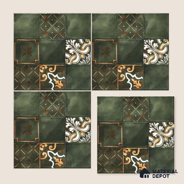 Wall Tile TL 07862 Horizon Emerald Decor-2 1 ft x 1 ft Ceramic Glossy Finish - 9.5 mm | Suitable for Kitchen, Bathroom & Balcony Walls | Please Expect a Slight Variation of Pattern