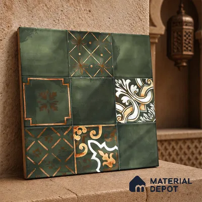 Wall Tile TL 07862 Horizon Emerald Decor-2 1 ft x 1 ft Ceramic Glossy Finish - 9.5 mm | Suitable for Kitchen, Bathroom & Balcony Walls | Please Expect a Slight Variation of Pattern