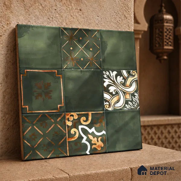 Wall Tile TL 07862 Horizon Emerald Decor-2 1 ft x 1 ft Ceramic Glossy Finish - 9.5 mm | Suitable for Kitchen, Bathroom & Balcony Walls | Please Expect a Slight Variation of Pattern