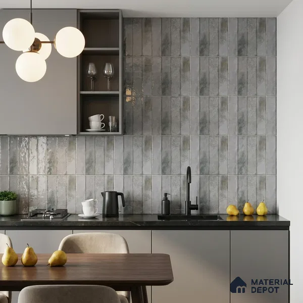 Faux Subway Wall Tile TL 07864 B Origins Grey Decor 1 ft x 1 ft Ceramic Glossy Finish - 9.5 mm | Suitable for Kitchen, Bathroom | Please Expect a Slight Variation of Pattern