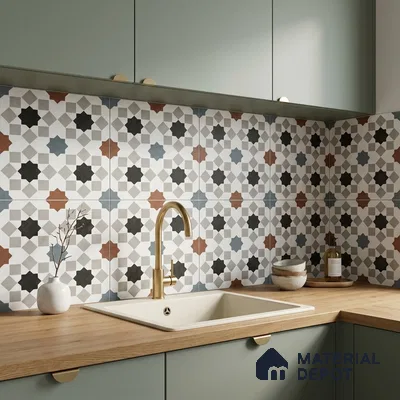 Floor & Wall Tile TL 07881 Sandrift Clay 1 ft x 1 ft Ceramic Matte Finish - 7.5 mm | Suitable for Living Room, Bedroom & Dining | Please Expect a Slight Variation of Pattern