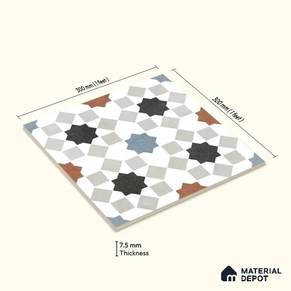 Floor & Wall Tile TL 07881 Sandrift Clay 1 ft x 1 ft Ceramic Matte Finish - 7.5 mm | Suitable for Living Room, Bedroom & Dining | Please Expect a Slight Variation of Pattern
