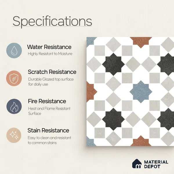Floor & Wall Tile TL 07881 Sandrift Clay 1 ft x 1 ft Ceramic Matte Finish - 7.5 mm | Suitable for Living Room, Bedroom & Dining | Please Expect a Slight Variation of Pattern