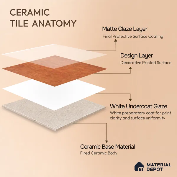 Floor & Wall Tile TL 07883 Sienna Echo 1 ft x 1 ft Ceramic Matte Finish - 7.5 mm | Suitable for Living Room, Bedroom & Dining | Please Expect a Slight Variation of Pattern