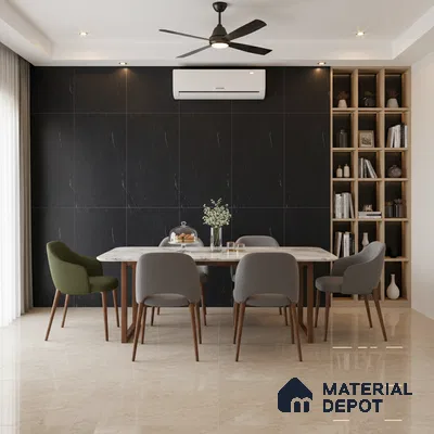Punch Floor & Wall Tile TL 07900 E Bogota Black 4 ft x 2 ft Matte Finish Endless Vitrified Tile - 9 mm  | 4 Random Designs | Suitable For living Room, Bedroom, Bathroom