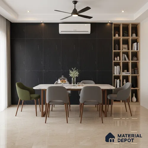 Punch Floor & Wall Tile TL 07900 E Bogota Black 4 ft x 2 ft Matte Finish Endless Vitrified Tile - 9 mm  | 4 Random Designs | Suitable For living Room, Bedroom, Bathroom