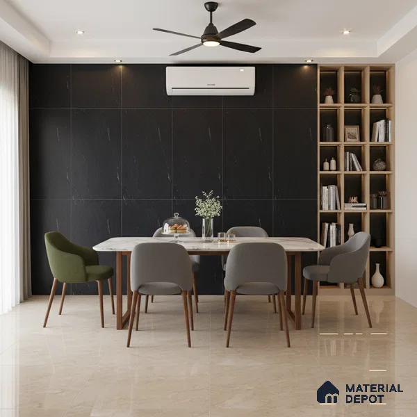 Punch Floor & Wall Tile TL 07900 E Bogota Black 4 ft x 2 ft Matte Finish Endless Vitrified Tile - 9 mm | 4 Random Designs | Suitable For living Room, Bedroom, Bathroom