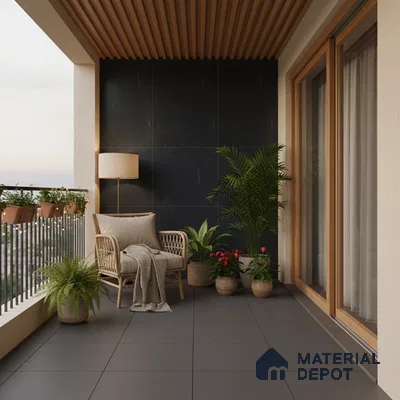 Punch Floor & Wall Tile TL 07900 E Bogota Black 4 ft x 2 ft Matte Finish Endless Vitrified Tile - 9 mm  | 4 Random Designs | Suitable For living Room, Bedroom, Bathroom