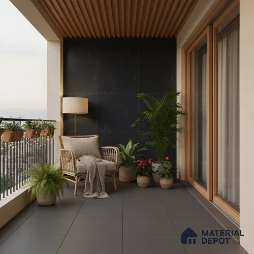 Punch Floor & Wall Tile TL 07900 E Bogota Black 4 ft x 2 ft Matte Finish Endless Vitrified Tile - 9 mm  | 4 Random Designs | Suitable For living Room, Bedroom, Bathroom