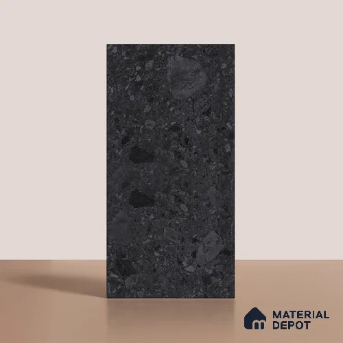 Stone Floor & Wall Tile TL 07901 E Fossil Svart 4 ft x 2 ft Matte Finish Endless Vitrified Tile - 9 mm | Suitable For living Room, Bedroom, Bathroom
