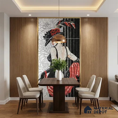 Faux Mosaic Mural Poster Wall Tile TL 07904 Madam Mosaic 4 ft x 2 ft Vitrified Glossy Punch Finish - 9 mm | Suitable For Living Room, Bedroom & Office