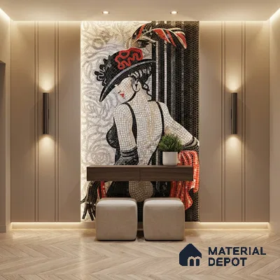 Faux Mosaic Mural Poster Wall Tile TL 07904 Madam Mosaic 4 ft x 2 ft Vitrified Glossy Punch Finish - 9 mm | Suitable For Living Room, Bedroom & Office