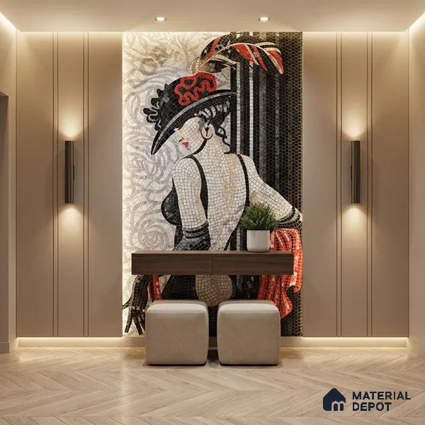 Faux Mosaic Mural Poster Wall Tile TL 07904 Madam Mosaic 4 ft x 2 ft Vitrified Glossy Punch Finish - 9 mm | Suitable For Living Room, Bedroom & Office