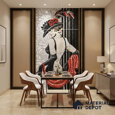Faux Mosaic Mural Poster Wall Tile TL 07904 Madam Mosaic 4 ft x 2 ft Vitrified Glossy Punch Finish - 9 mm | Suitable For Living Room, Bedroom & Office