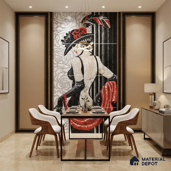 Faux Mosaic Mural Poster Wall Tile TL 07904 Madam Mosaic 4 ft x 2 ft Vitrified Glossy Punch Finish - 9 mm | Suitable For Living Room, Bedroom & Office