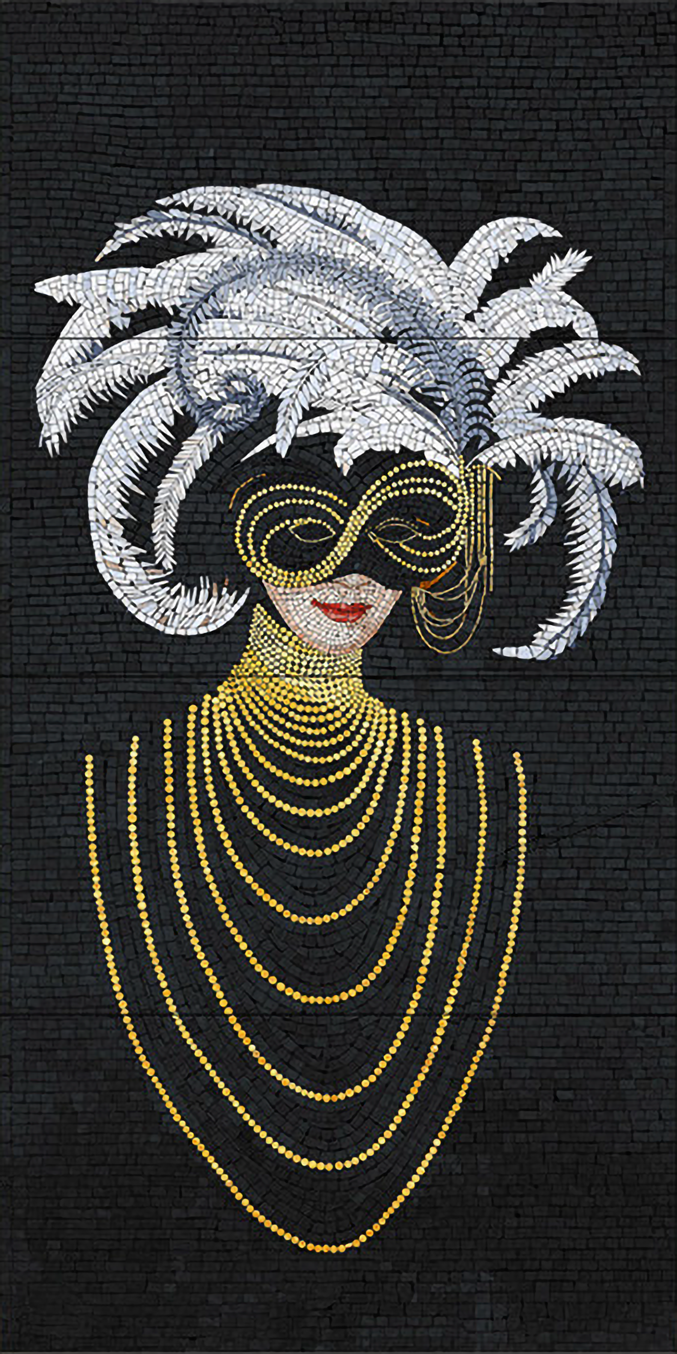 Faux Mosaic Mural Poster Wall Tile TL 07905 Midnight Masque 4 ft x 2 ft Vitrified Glossy Punch Finish - 9 mm | Suitable For Living Room, Bedroom & Office